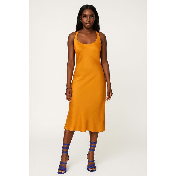 ASOS Design orange twisted halter backless satin midi dress size 4 - Picture 2 of 9